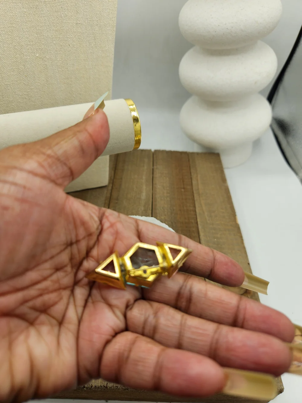 Miami Vice! Gorgeous Pink & Blue Geometric Statement Brooch •  Goldtone